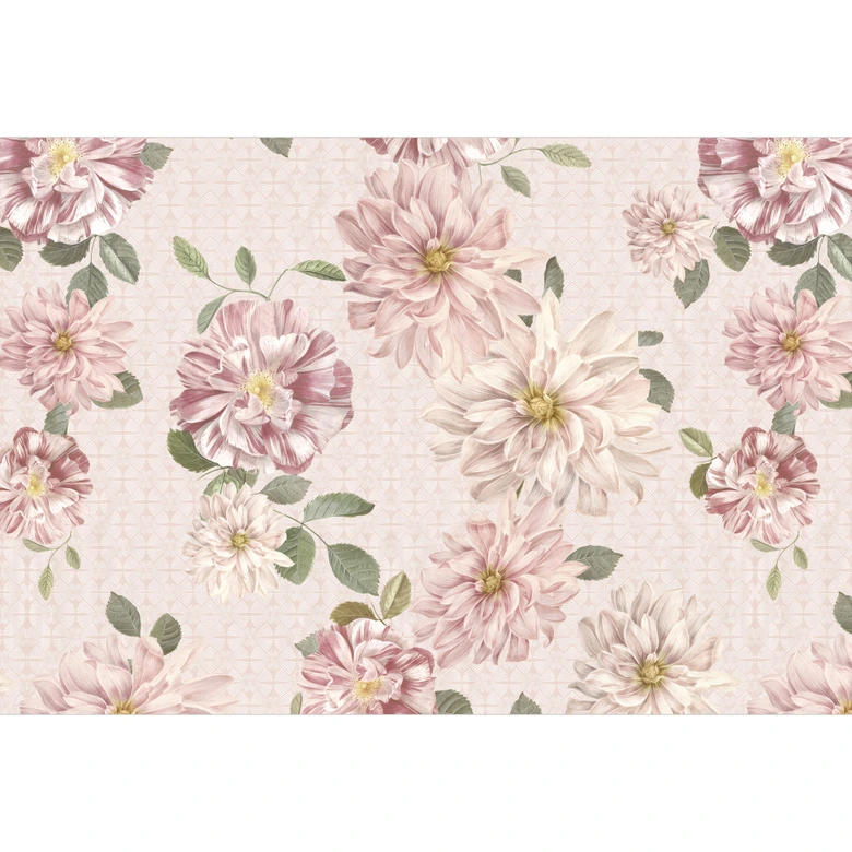 Fototapet med georginer shabby chic pink - Bloomery Decor 