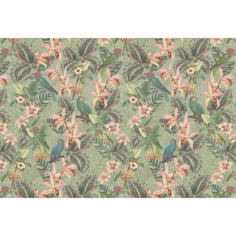 Fototapete Dschungel mit Papageien Grün | Dschungeltapete - Bloomery Decor 