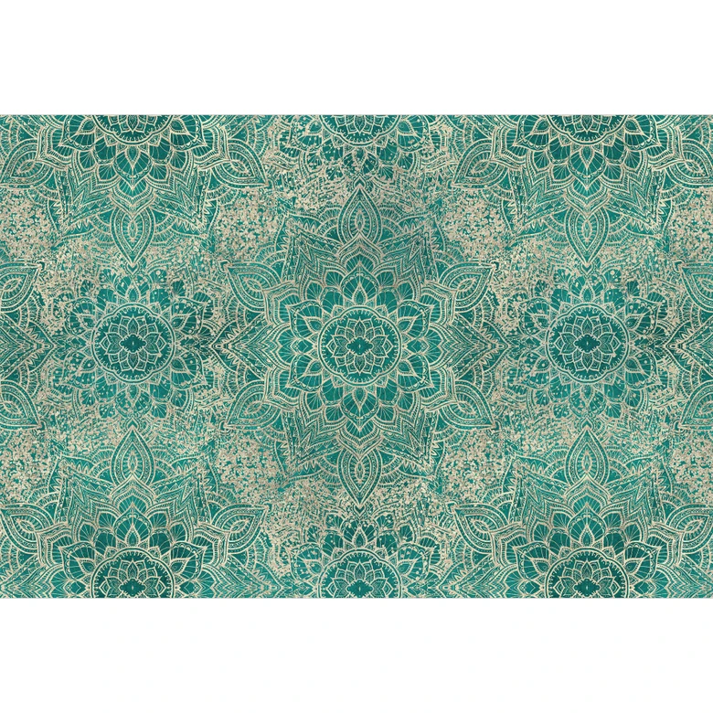 Ornamente Fototapete Mandala Boho Gold-grün - Bloomery Decor 