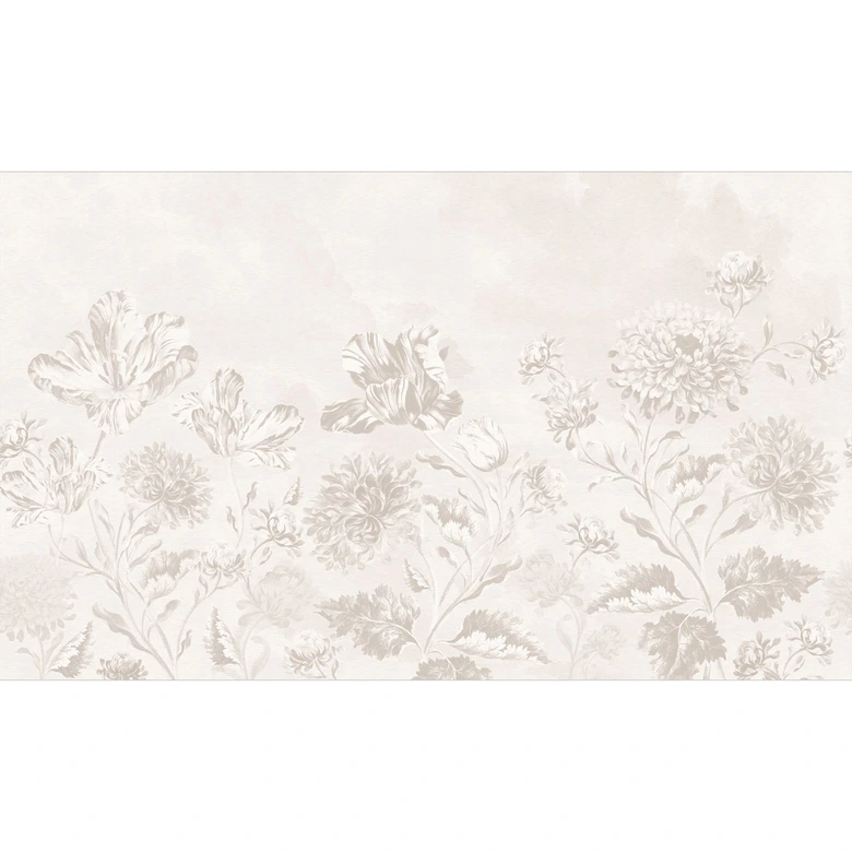 Fototapete Blumentapete - Wildblumen in Kreide-Optik Greige - Bloomery Decor 