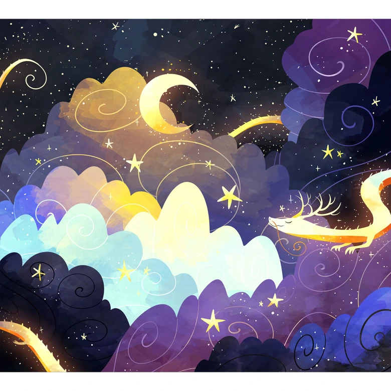 Papier peint cerf-volant à travers les nuages d'étoiles - DigitalArtsi 