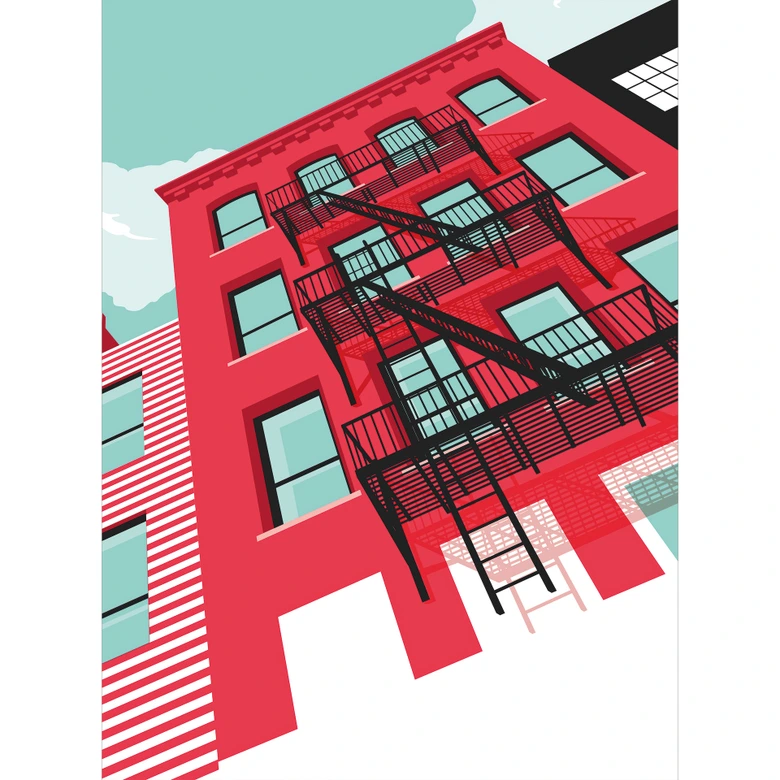 Fototapete Rote Fassade mit Feuertreppe in New York - Heemskerk 