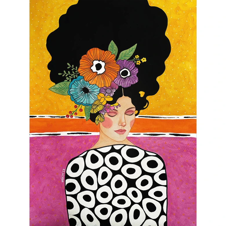 Wall Mural Woman with colorful flower crown - Hülya 