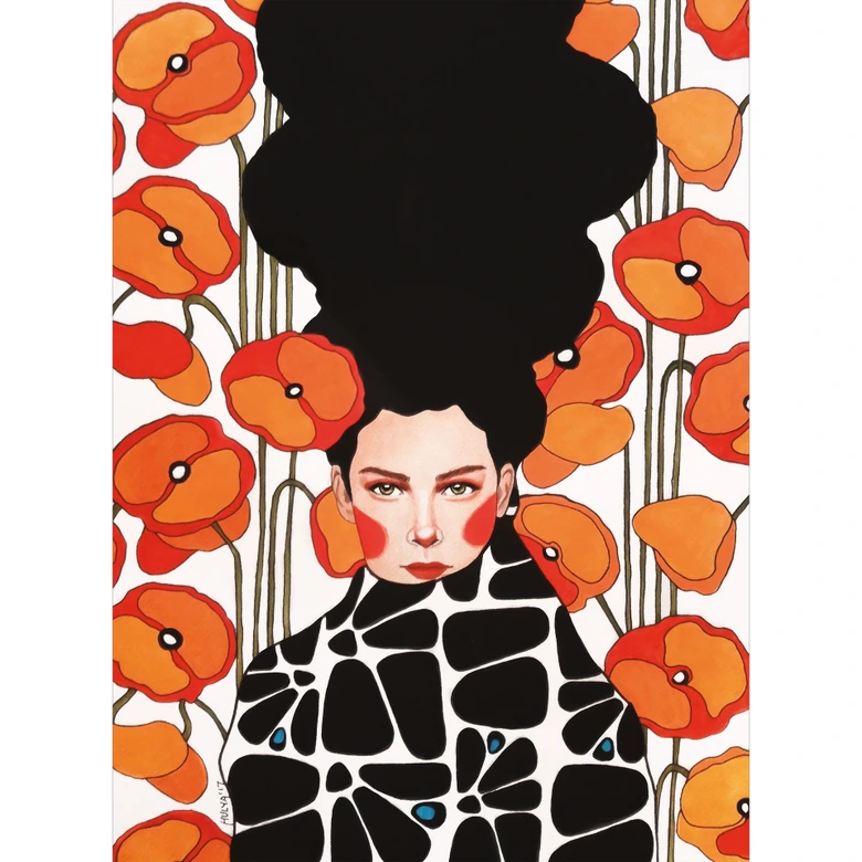 Fototapete Frau mit Retro-Mohnblumen - Hülya 