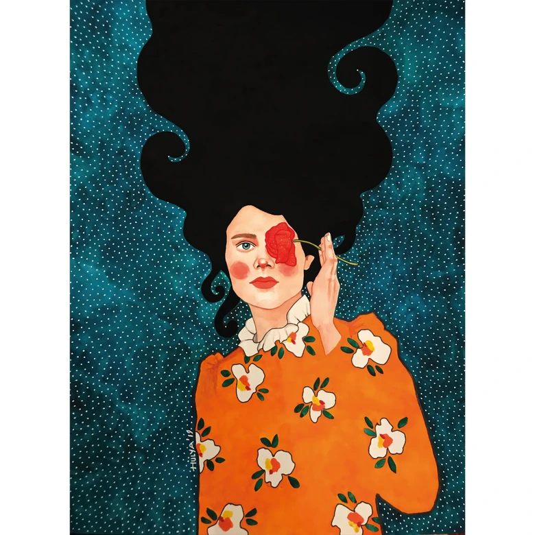 Fototapete Porträt - Geheimnisvolle Frau mit Rose - Hülya 