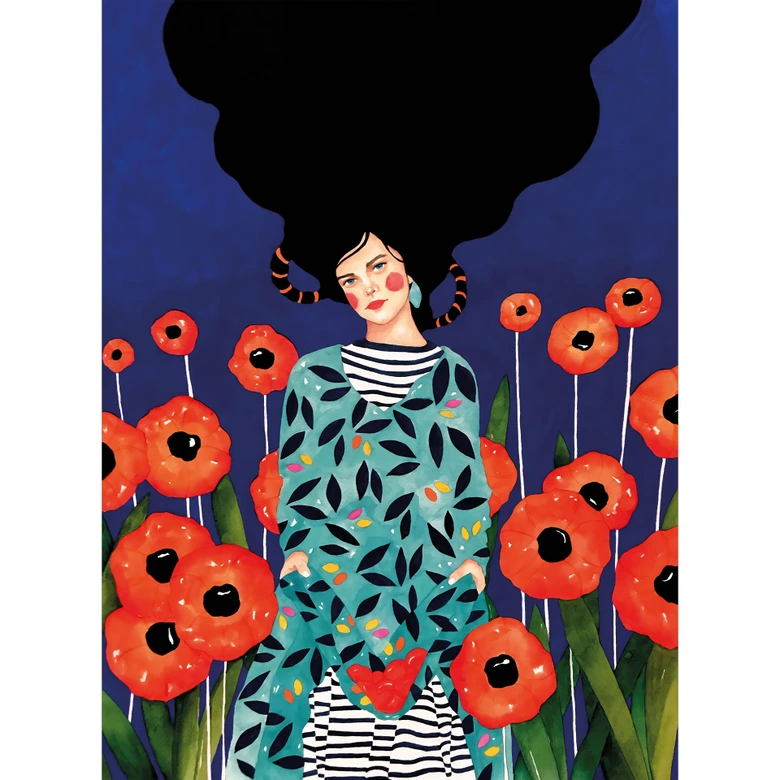 Fototapete Porträt im Mohnblumenfeld - Hülya 