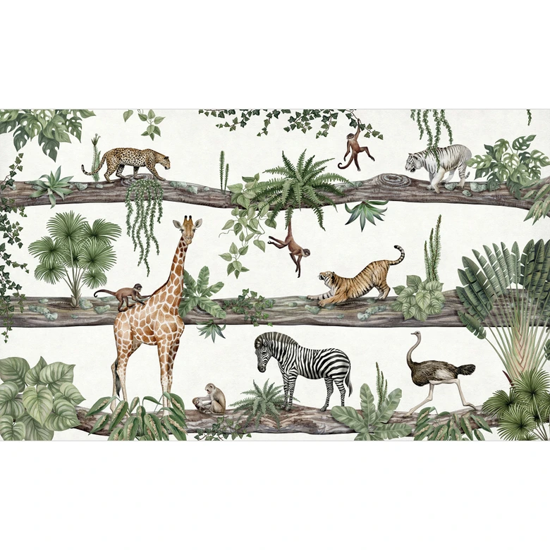 Kinderzimmer Fototapete Afrikanische Tiere im Dschungel - Kikki Belle 