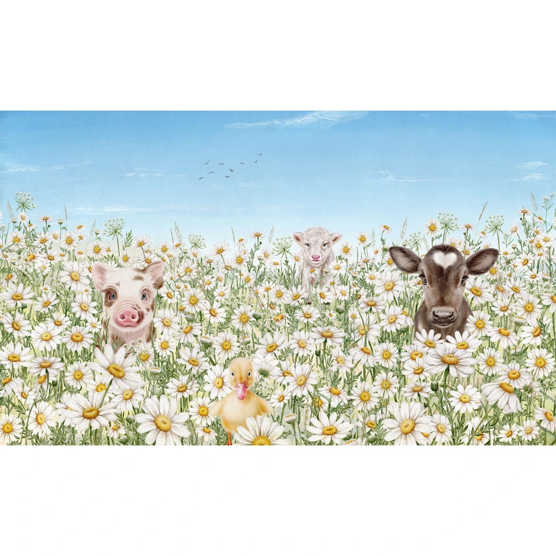 Kinderzimmer Fototapete - Bauernhoftiere auf der Blumenwiese - Kikki Belle 