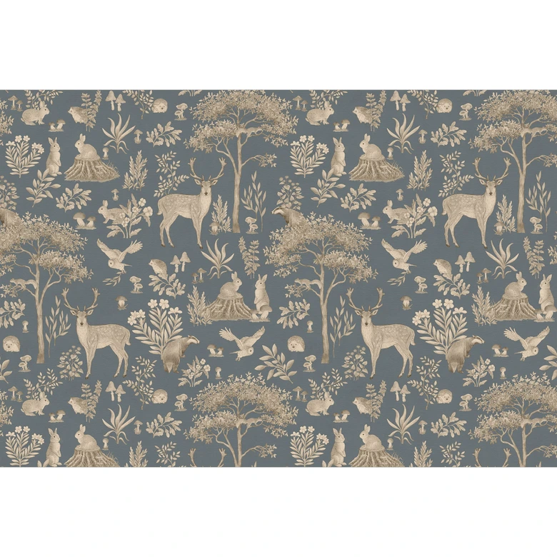 Fototapete Bezaubernder Wald mit Tieren - Vintage blau - Kikki Belle 
