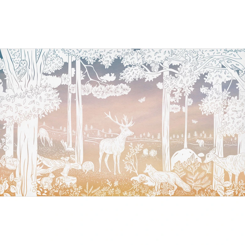 Fridfull skog med rådjur och rävar Fototapet - Ombre - Kikki Belle 