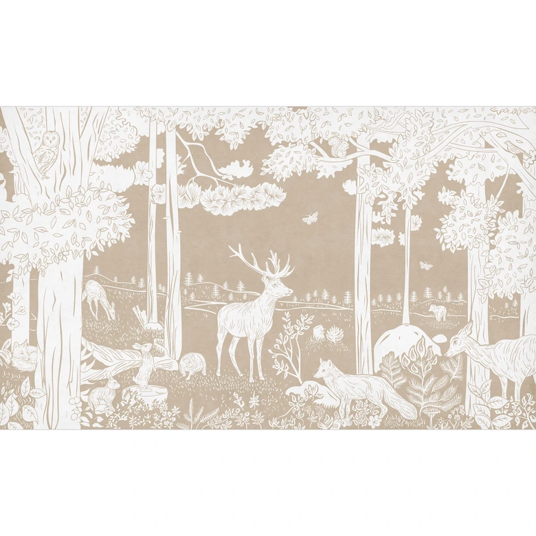 Fototapete Herbstlicher Wald mit Hirschen und Füchsen - Braun - Kikki Belle 