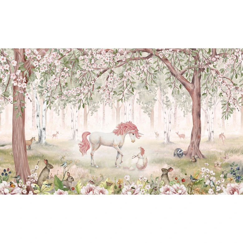 Papier peint photo Forêt de conte de fées avec licornes - Kikki Belle 