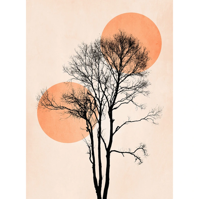 Fototapet Sol og måne i orange - Kubistika 