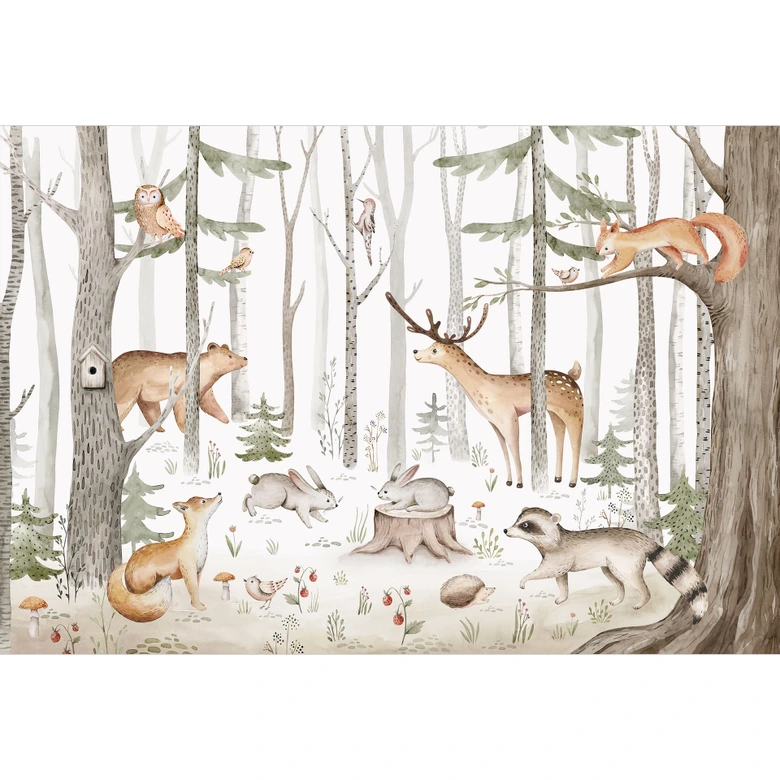 Fototapete fürs Kinderzimmer - Abenteuer mit Waldtieren - Kvilis 