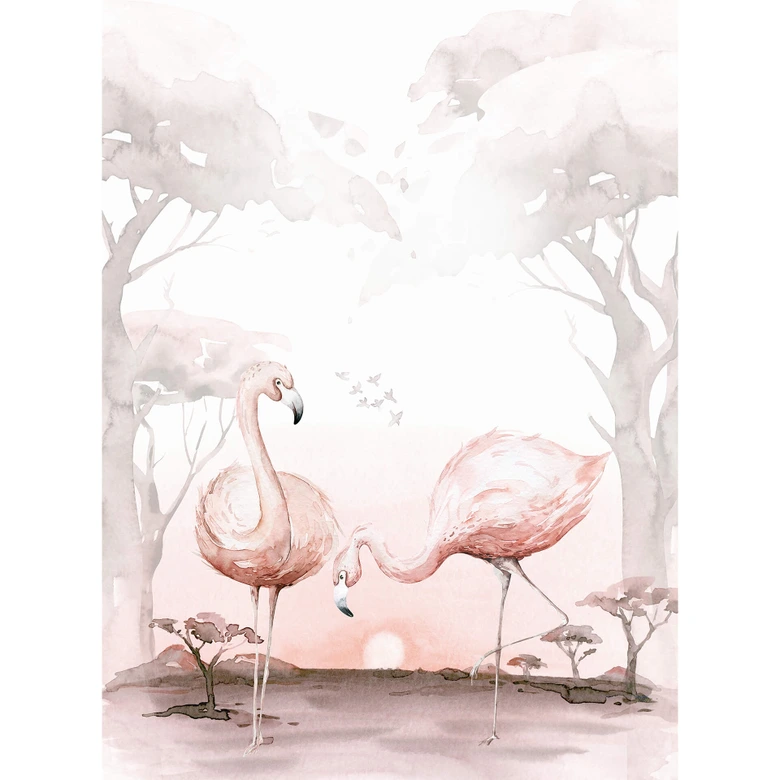 Fototapete Kvilis - Flamingos im Sonnenuntergang 