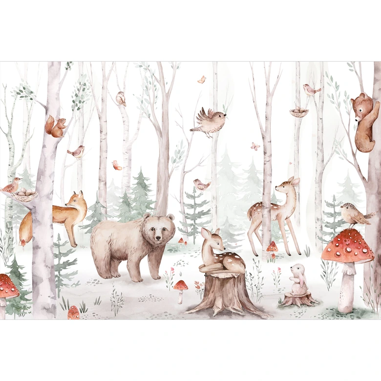 Waldtapete Kinderzimmer - Waldtiere im Herbst - Kvilis 