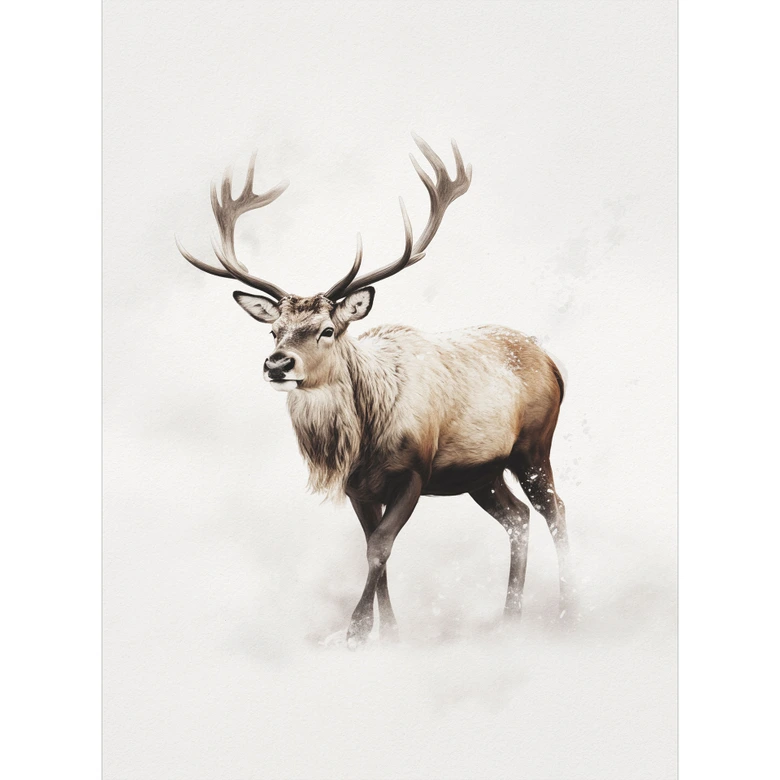 Fototapete Hirsch im weißen Winter | Hirsch Tapete Winter Deko - Magnusson 