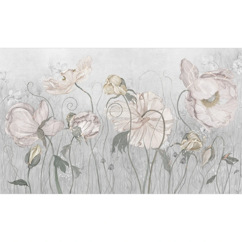 Fototapete Blumen im Vintage Stil in Grau | Florale Blumentapete - Ms Tiff 
