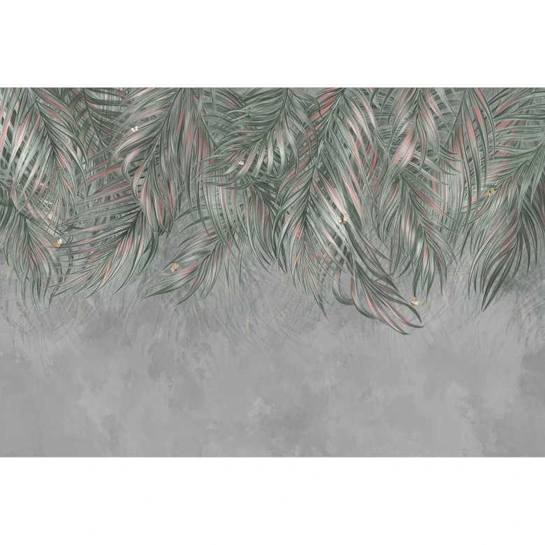 Botanik Fototapete Exotische Palmenblätter Pink-grün - Ms Tiff 