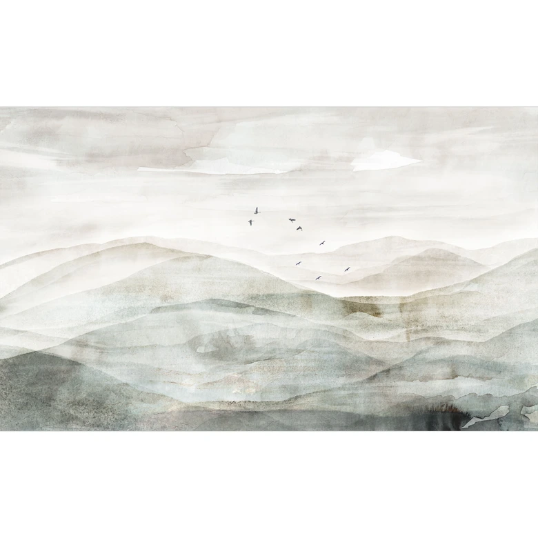 Fototapete mit Bergsilhouette - Neblige Berglandschaft Aquarell - Ms Tiff 