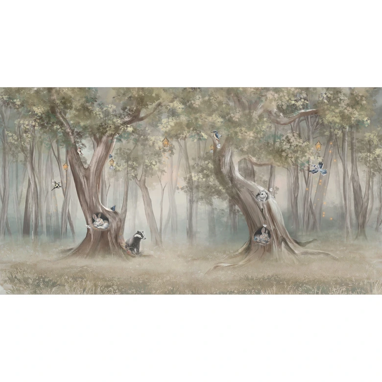 Kinder-Fototapete Süße Waldtiere zwischen Bäumen - Ms Tiff 