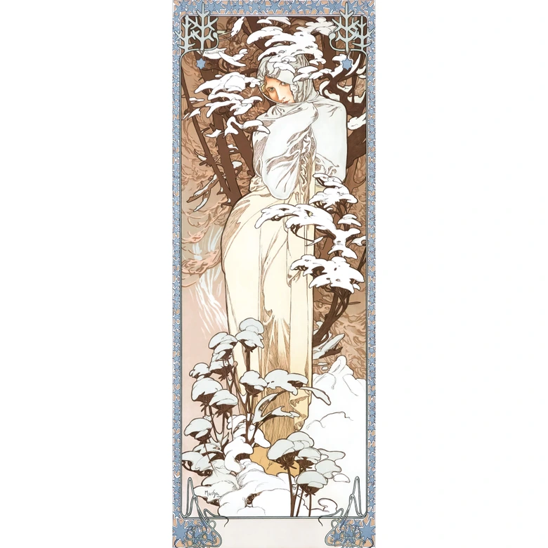 Wall Mural Seasons: Winter 1900 | Art for the living room - Mucha 