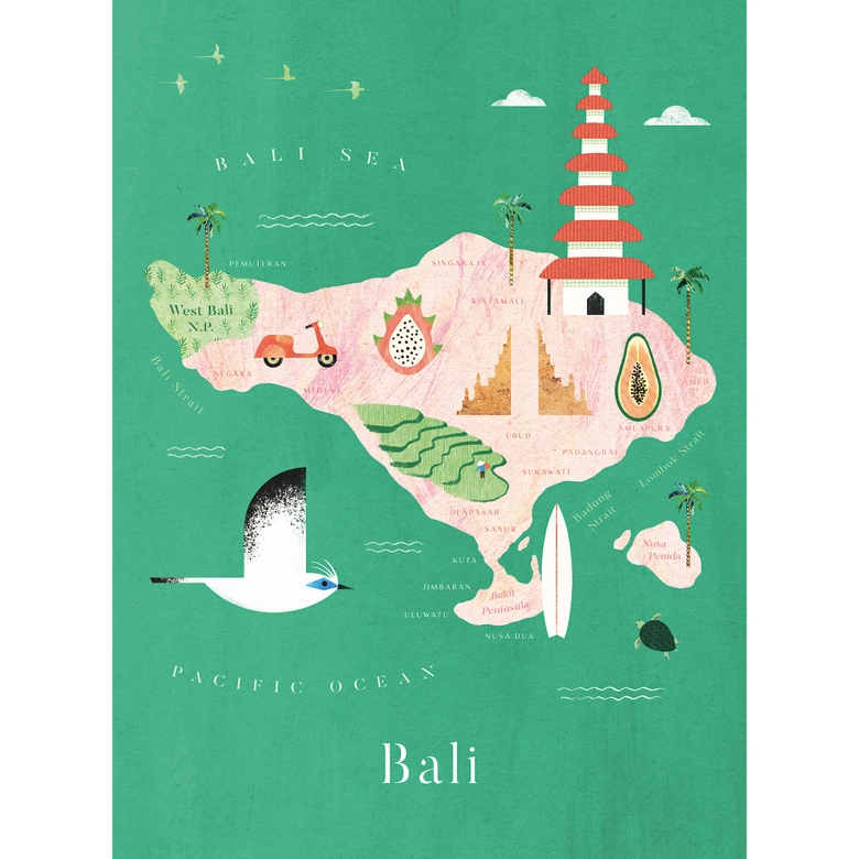 Fototapete Karte von Bali - Rivers 