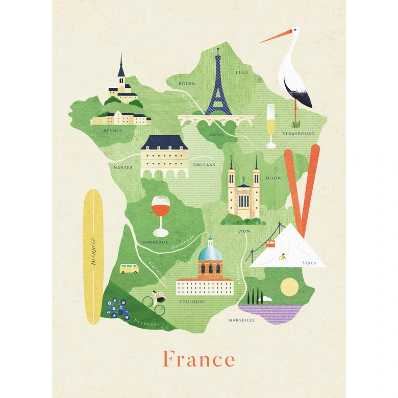 Fototapete Karte von Frankreich - Rivers 
