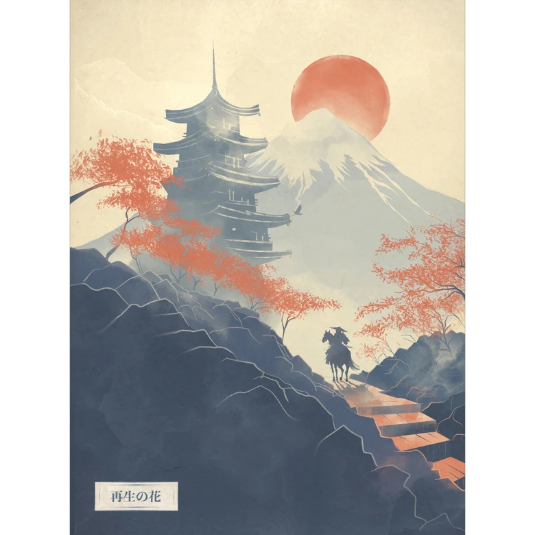 Fototapete Sonnenaufgang über der Pagode | Japanische Landschaft - Roze 