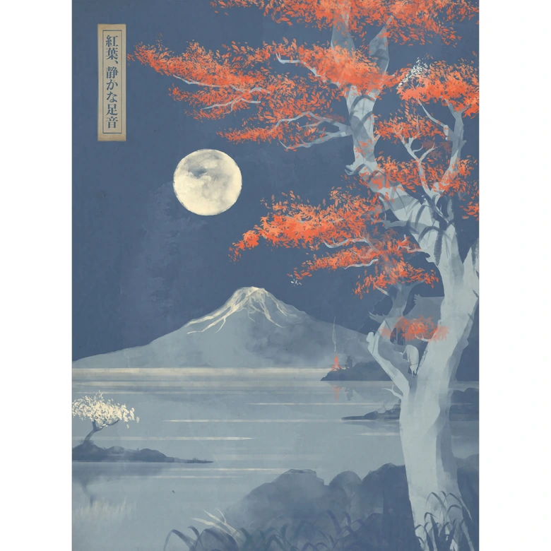 Fototapete Vollmond über dem Gipfel des Fuji-san | Japanische Landschaft - Roze 