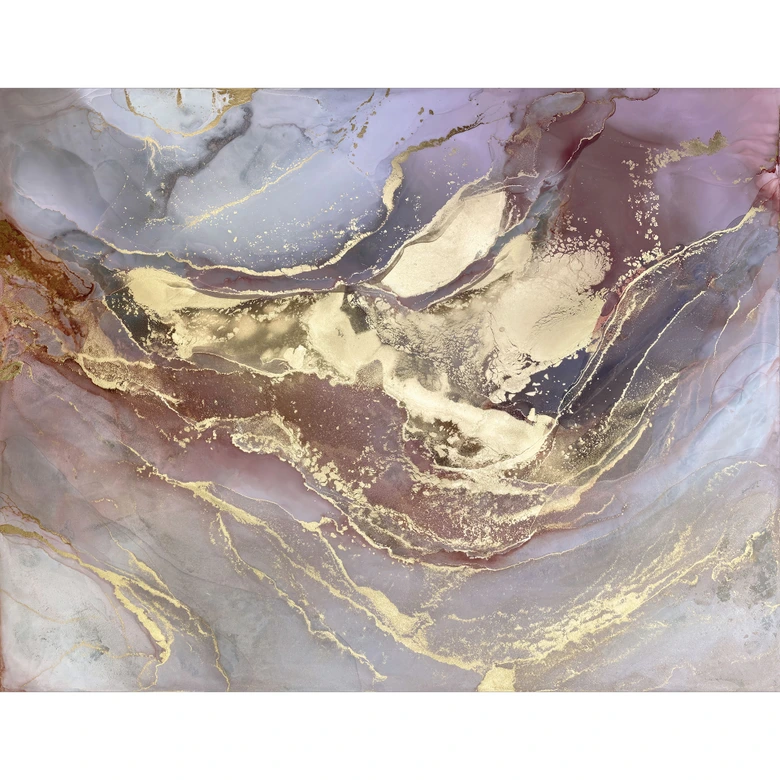 Wall Mural with marble effect - Noble structures in gold and purple - Shelest 