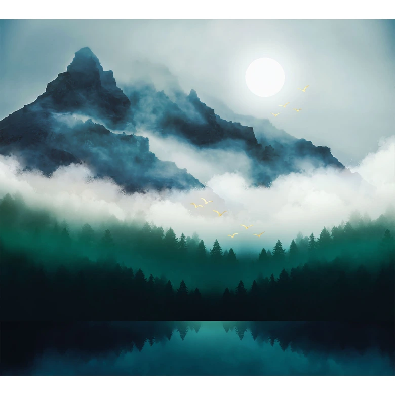 Fototapete Neblige Landschaft in der Nacht - SpaceFrog Designs 