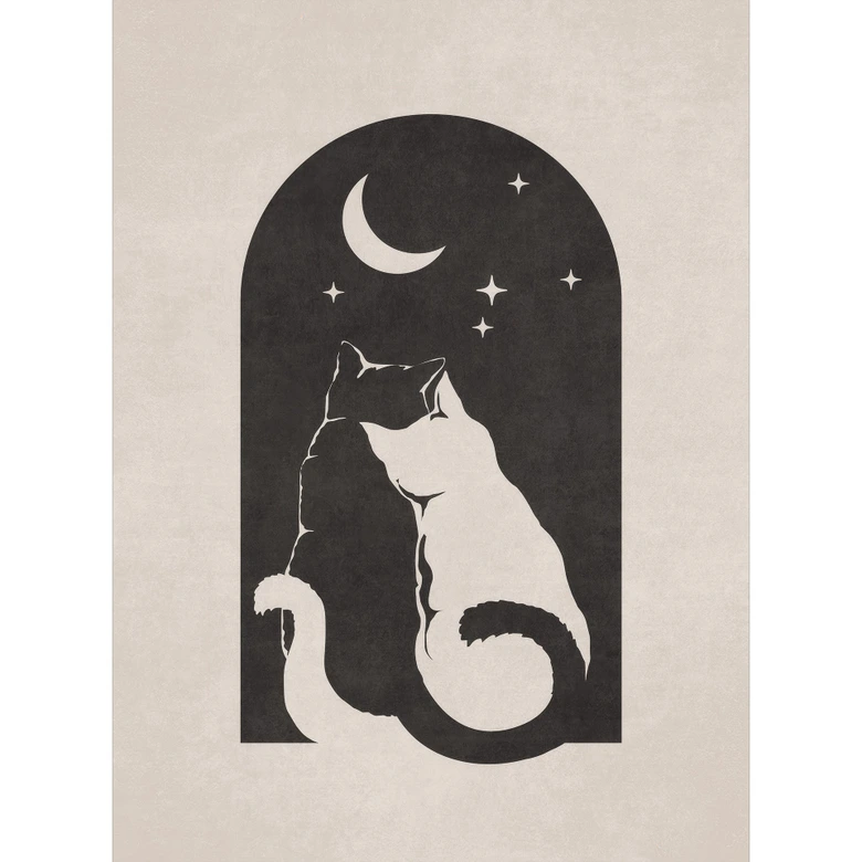 Papier peint photo Deux chats au clair de lune | motif animalier pour la chambre - Tunaboylu 