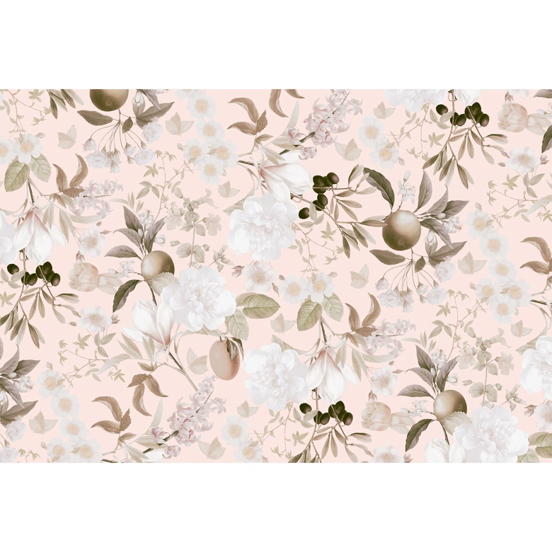 Fotobehang Boho illustratie met bloemen en fruit - UN Designs 