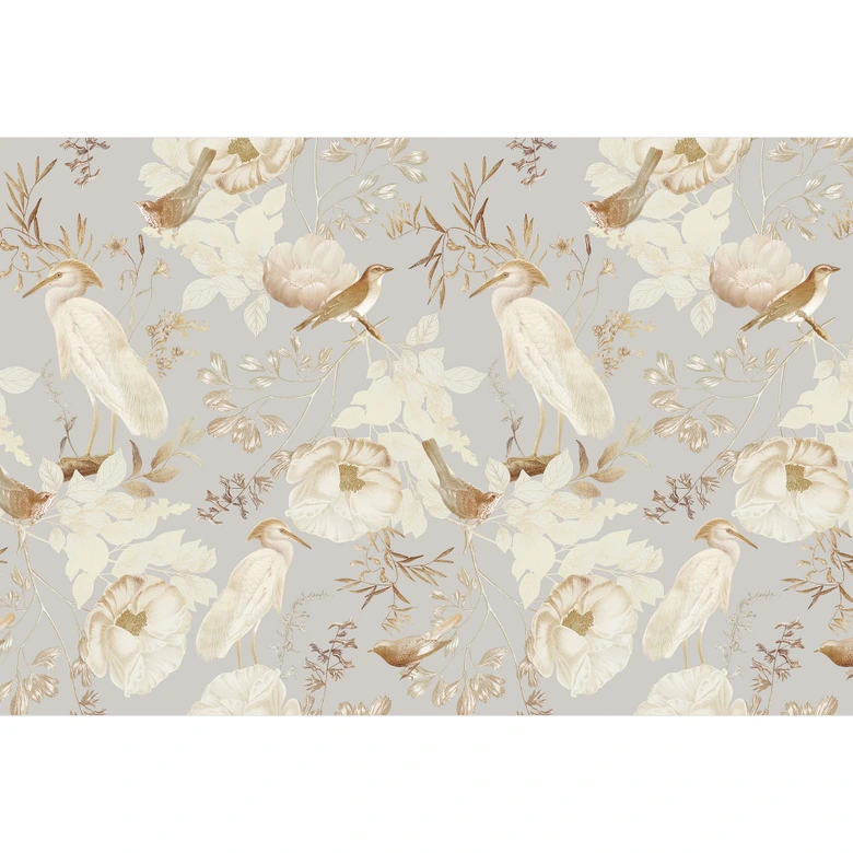 Fototapete Vögel zwischen weißen Blumen - UN Designs 