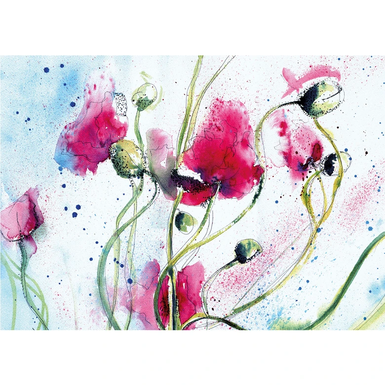 Fototapete Mohnblumen Aquarell 