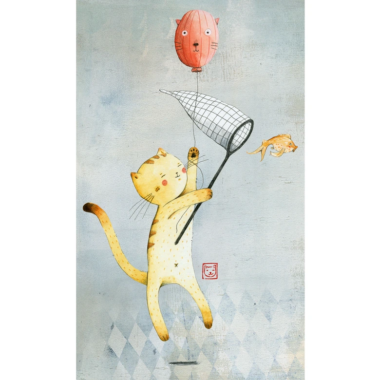 Fototapete Loske - Katze mit Ballon 
