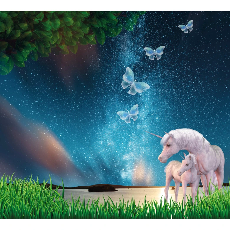 Fototapet Unicorns Night Sky - 288x260 cm 