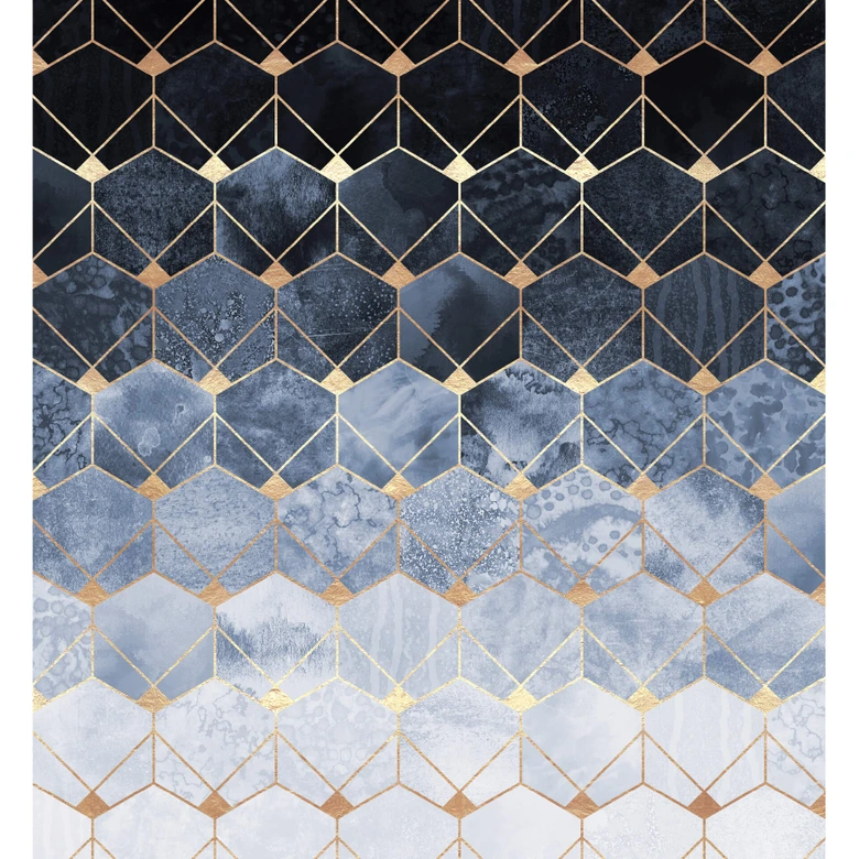Fotobehang Fredriksson - Hexagons - Blue & Gold 