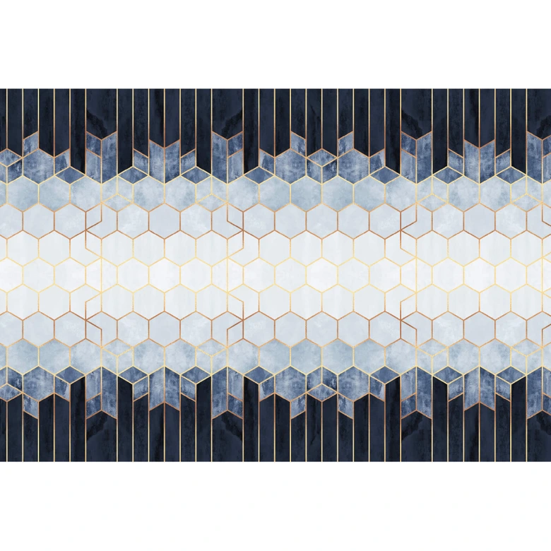 Fototapete Fredriksson - Hexagone: Blau und Weiß 