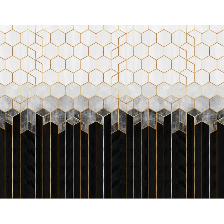 Fototapete Fredriksson - Hexagone: Schwarz und Grau 