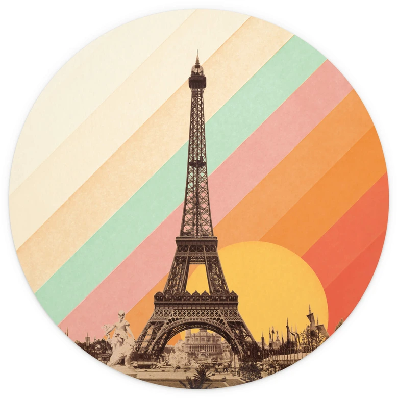 Round wall mural Bodart - Retro Eiffel Tower with Rainbow - non self-adhesive/self-adhesive wallpapers 