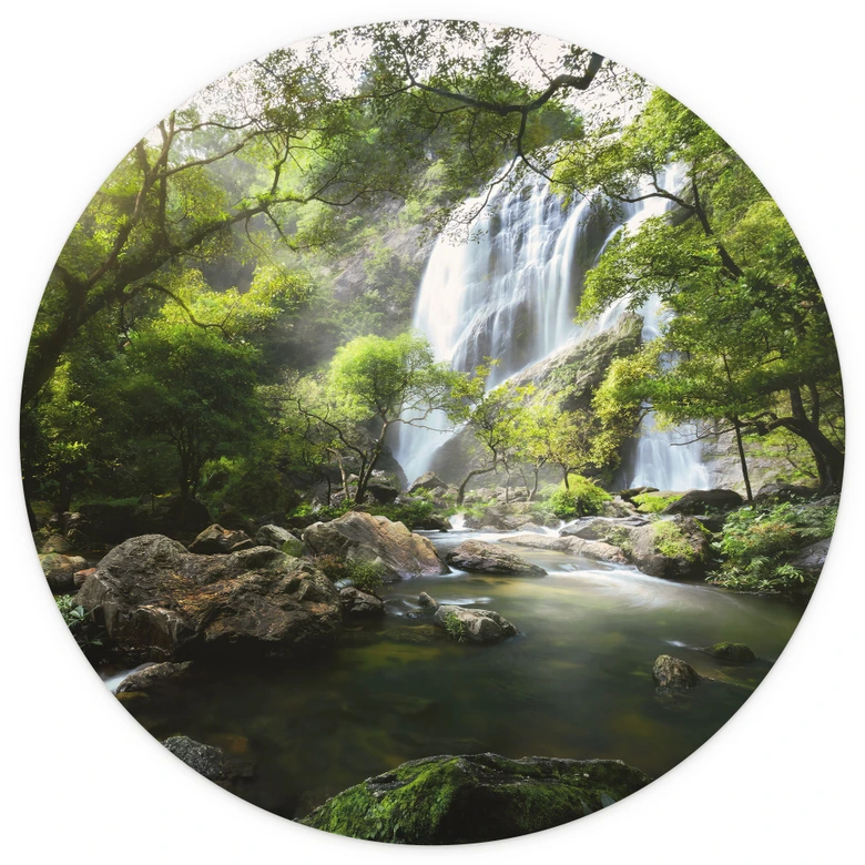 Behangcirkel Waterval in het Bos - vliesbehang/zelfklevend vliesbehang 