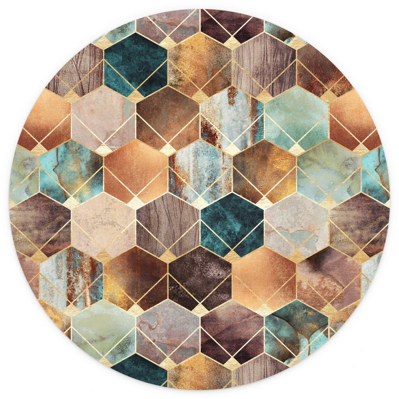 Round wall mural Fredriksson - Gold and Copper Hexagons - non self-adhesive/self-adhesive wallpapers 