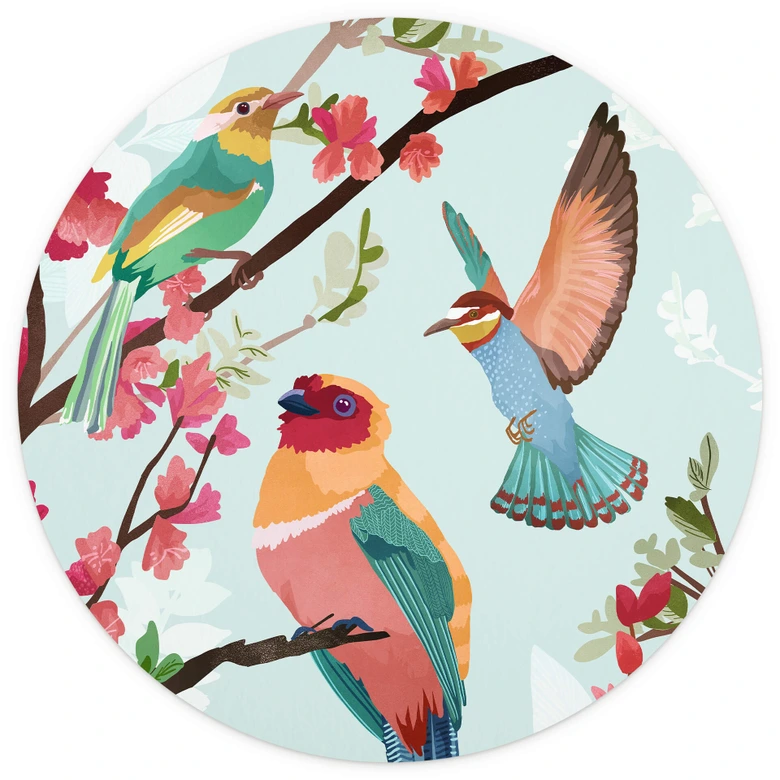 Fototapete Goed Blauw - Vögel im Sommer - Rund - Selbstklebend/Vlies 