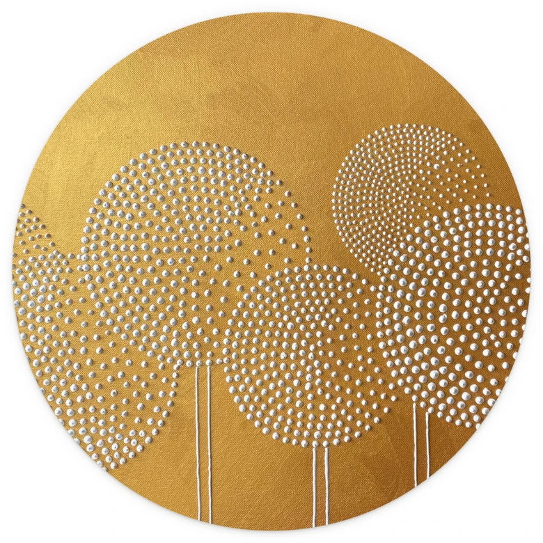 Fototapete Blumen aus weißen Perlen - Grande - Rund - Selbstklebend/Vlies 