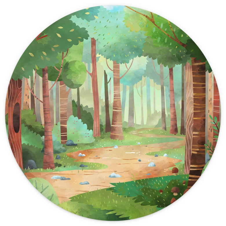 Fototapete Grüner Waldweg - DigitalArtsi - Rund - Selbstklebend/Vlies 
