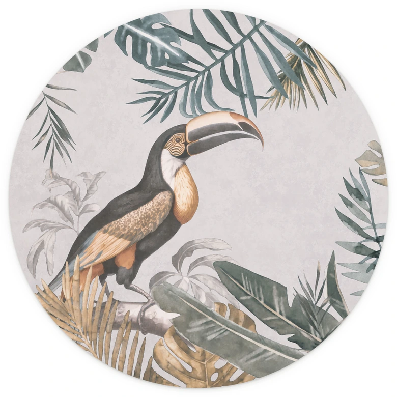 Fototapete Tropischer Wald mit Tukan - Rund - Haase - Selbstklebend/Vlies 