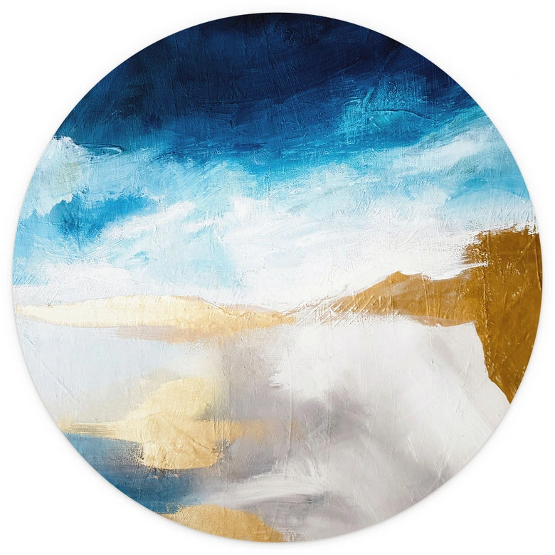 Behangcirkel Penseelstreken blauw en goud - Haniff - vliesbehang/zelfklevend vliesbehang 