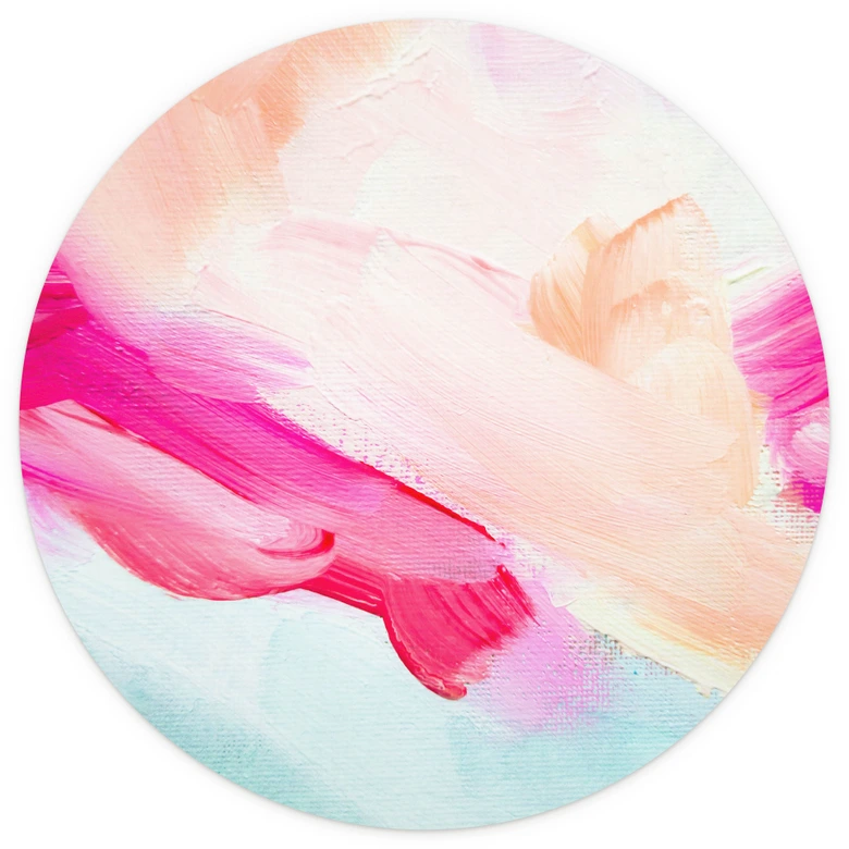 Penseldrag rosa och turkos - Rund - Fototapet - Haniff - non-woven tapet/självhäftande non-woven tapet 